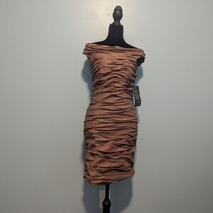 Nwt Vintage Spiegel Dress With Ruching Lined Size 6 Coffee Brown